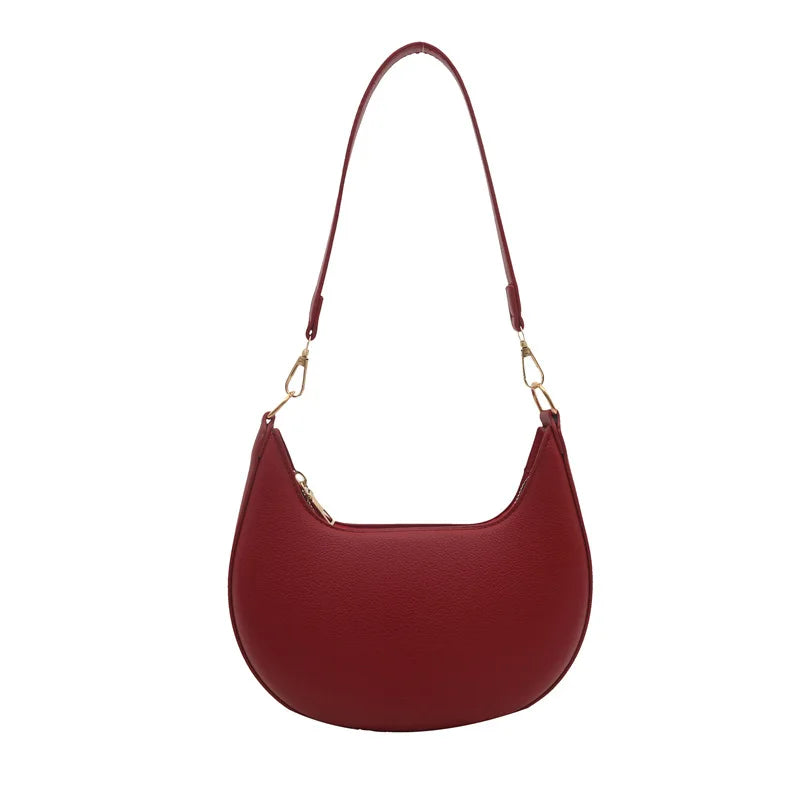 Minimalist Brown Crescent Underarm Bag Soft Leather Shoulder Purse Detachable Strapfor Woman Daily