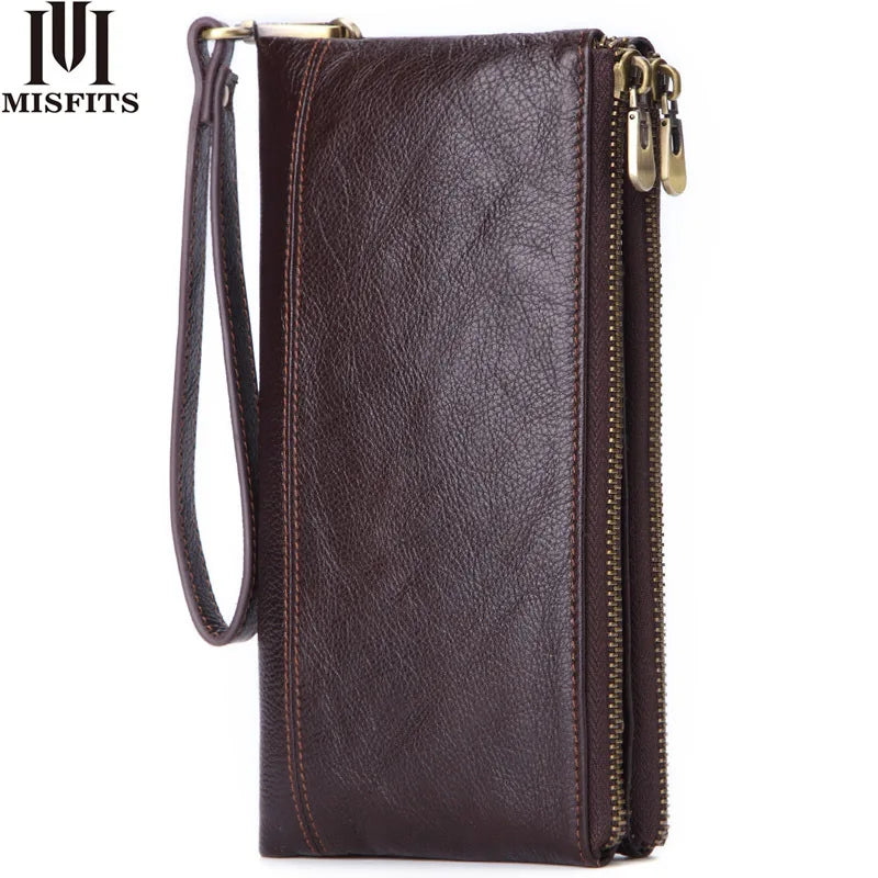 Men S Long Wallet Large Capacity Retro Real Leather Mobile Phone Thin Hand Business