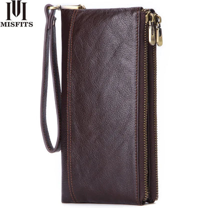 Men S Long Wallet Large Capacity Retro Real Leather Mobile Phone Thin Hand Business