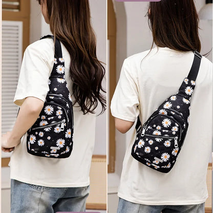 Quilted Sling Crossbody Bag with Adjustable Strap & Multi-Zip Pockets