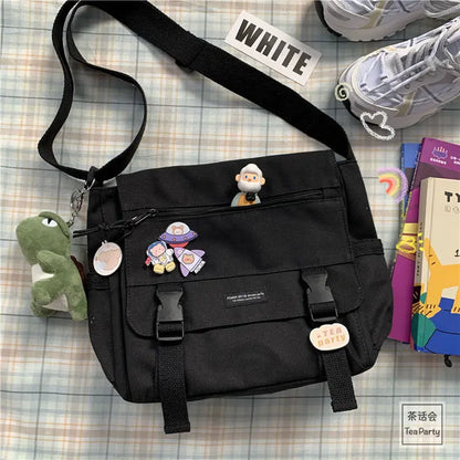 Harajuku Canvas Messenger Bag – Cute Badge Crossbody