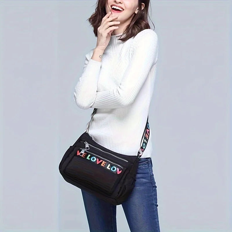 Letter Pattern Crossbody Bag – Large Capacity Oxford Shoulder Bag