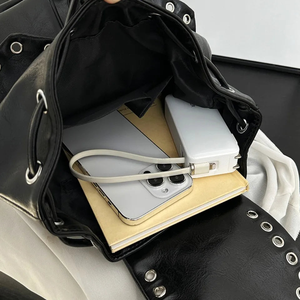 Rivet PU Leather Backpack for Women – Trendy Waterproof School & Travel Bag