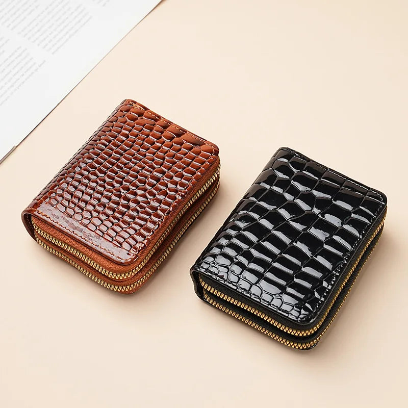 Crocodile Print Solid Color Organ Double Zipper Card Bag Multi-Card Large Capacity Sleeve Purse