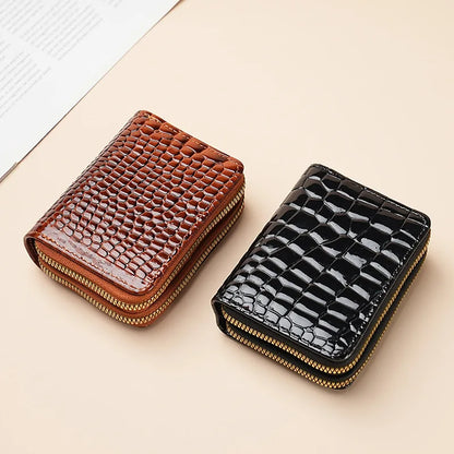 Crocodile Print Solid Color Organ Double Zipper Card Bag Multi-Card Large Capacity Sleeve Purse