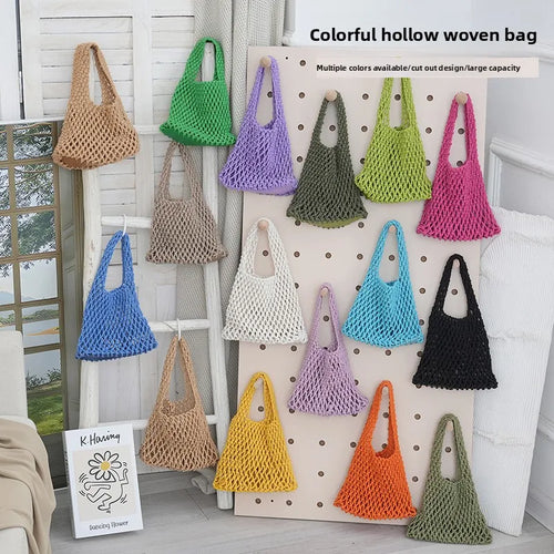 Macrame Net Tote Bag – Boho Knitted Cotton Rope Shoulder Bag
