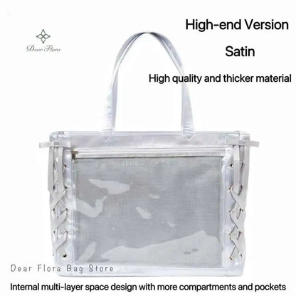 Japanese Sweet Women Ribbon Ita Bag Cute Lolita Girl Transparent Handbags Large Capacity Tote