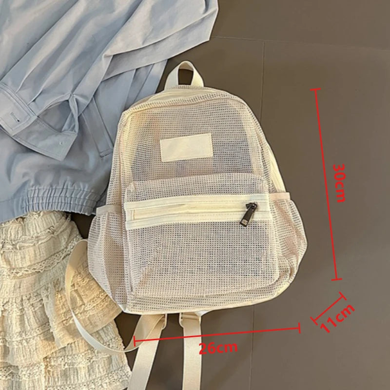 Lightweight Foldable Mesh Backpack Durable Wear Resistant Beach Knapsack Multi Pockets School Gym