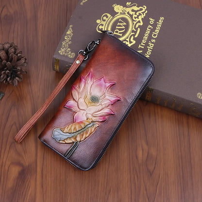 Top Layer Cowhide Ladies Wallet Retro Color Rubbing