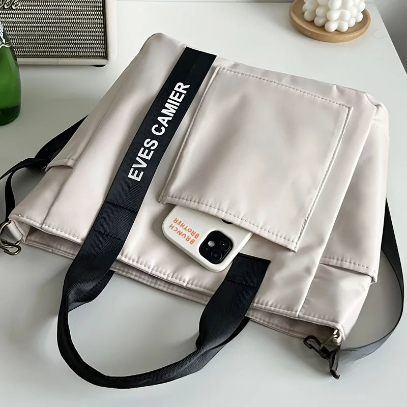 Multi-Pocket Canvas Tote Bag – Adjustable Crossbody Shoulder Bag