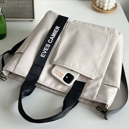 Multi-Pocket Canvas Tote Bag – Adjustable Crossbody Shoulder Bag