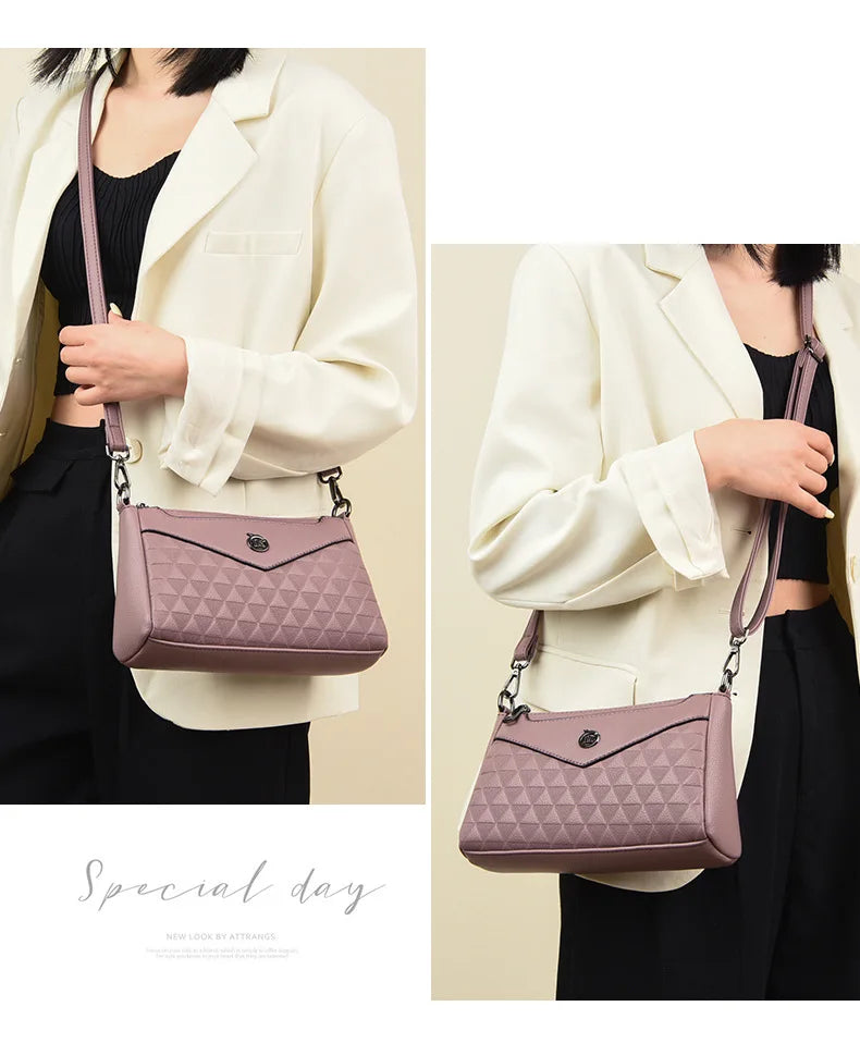 Diamond-Shaped Zipper Large-Capacity Waterproof Soft Leather Women S Single-Shoulder Crossbody Bag