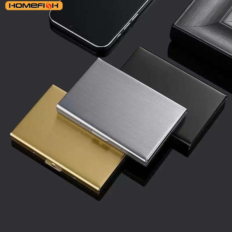 Homefish Rfid Blocking Stainless Steel Business Card Holder - Slim Metal Id Case 6 Slots