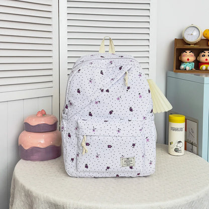 Lovely Sweet Polka Dot Floral Print Backpack Teen Girls Lightweight Large Storage Versatile School