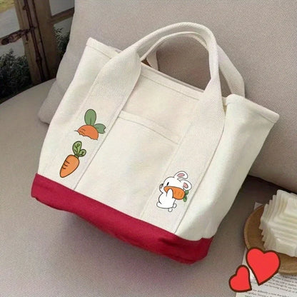 Cute Rabbit & Carrot Canvas Tote Bag – Casual Shoulder Bag