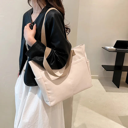 Large Capacity Canvas Tote Bag Casual Multi-Compartment Work Shoulder Bag Women Travel Work Commuter