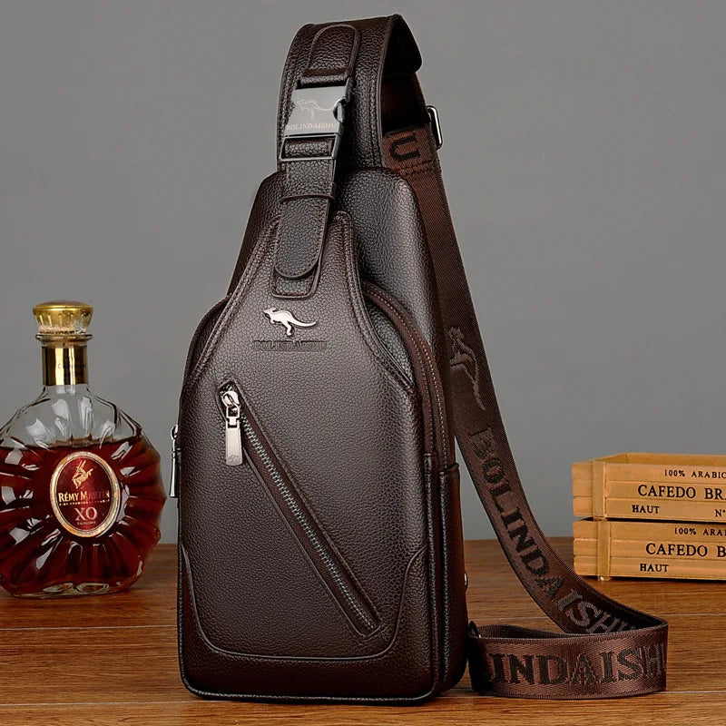 Men S Chest Bag Cowhide Cross-Body Casual Shoulder Leather Large Capacity Business Backpack