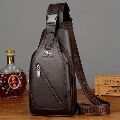 Men S Chest Bag Cowhide Cross-Body Casual Shoulder Leather Large Capacity Business Backpack