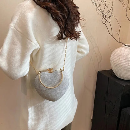 Heart Shaped Evening Bag for Women – Glitter Clutch Purse with Chain