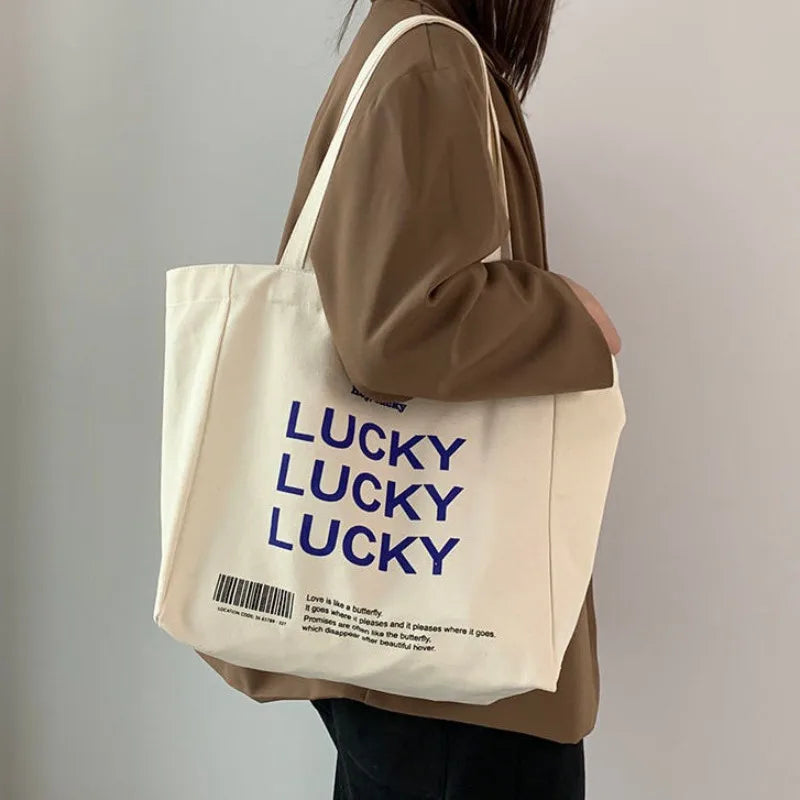 Canvas Tote Bag – Large Capacity Vintage Letter Print