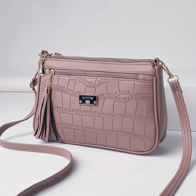 Crocodile Embossed Crossbody Bag – Women's Small Shoulder Purse with Tassel