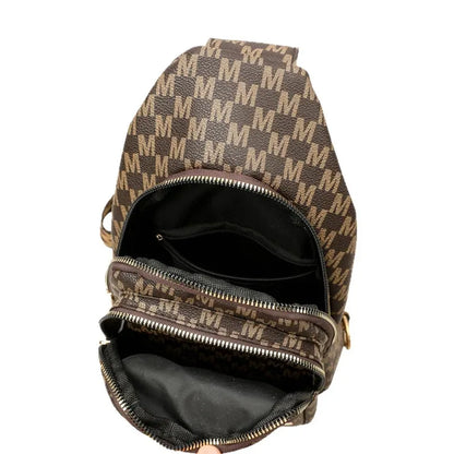 Letter M Design Leather Men Women Chest Bag Multi Layer Zipper Pocket Shoulder Cross Body Bags