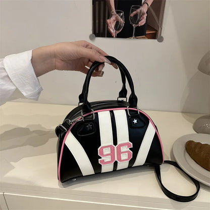 Half Moon Striped Handbag – Retro Varsity Shoulder & Crossbody Bag for Women