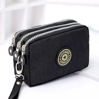 Chic Nylon Triple Zipper Wristlet Clutch Durable Multi-Pocket Design