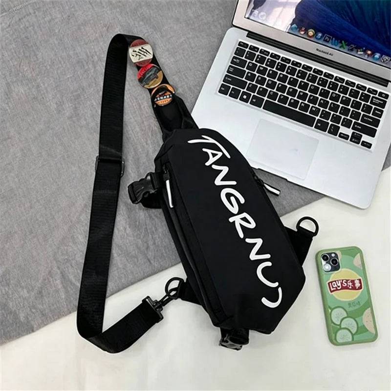Crossbody Sling Chest Bag with Badge & Bear Pendant – Unisex