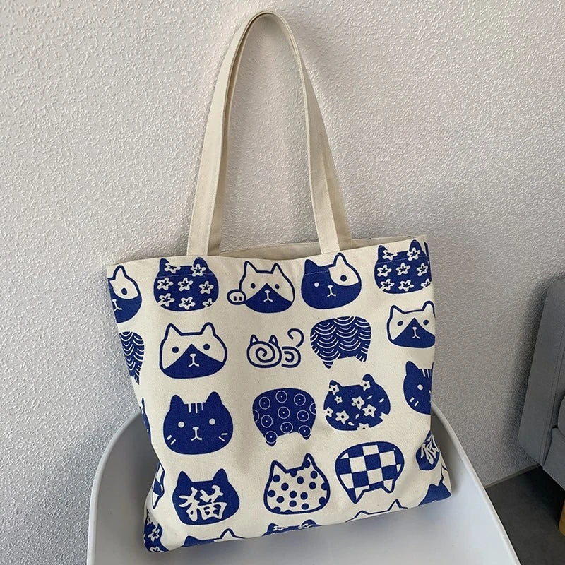 Canvas Tote Bag – Large Capacity Cute Print Shoulder Bag