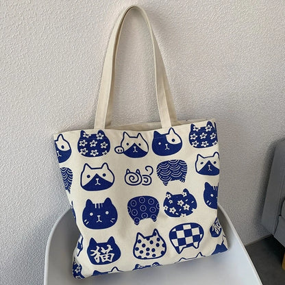 Canvas Tote Bag – Large Capacity Cute Print Shoulder Bag