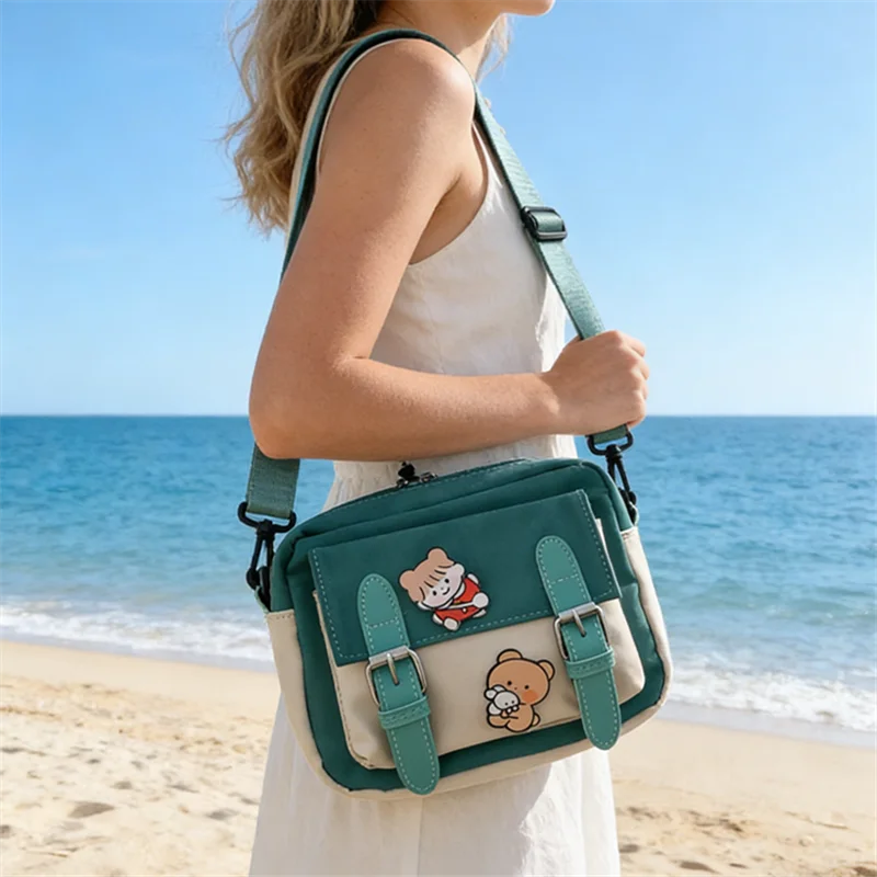 Cartoon Colorblock Mini Canvas Crossbody Bag for Women