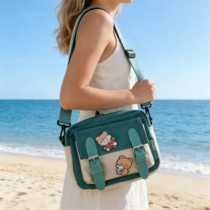 Cartoon Colorblock Mini Canvas Crossbody Bag for Women