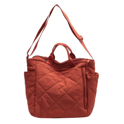 Quilted Nylon Tote Bag – Detachable Strap Multi-Pocket Shoulder Bag