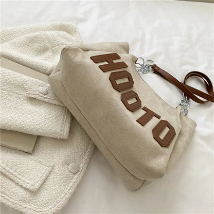 Large Capacity Nubuck Tote Bag with Letter Emboss & Chain Strap