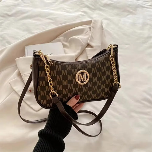 Crossbody Shoulder Bag for Women – Monogram Chain Strap Handbag
