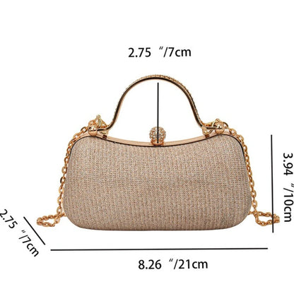 Rhinestone Evening Clutch Crystal Handle Removable Gold Chain Elegant Shoulder Purse Wedding Party