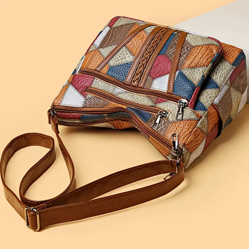 Patchwork Leather Crossbody Shoulder Bag for Women