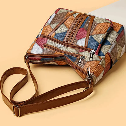 Patchwork Leather Crossbody Shoulder Bag for Women