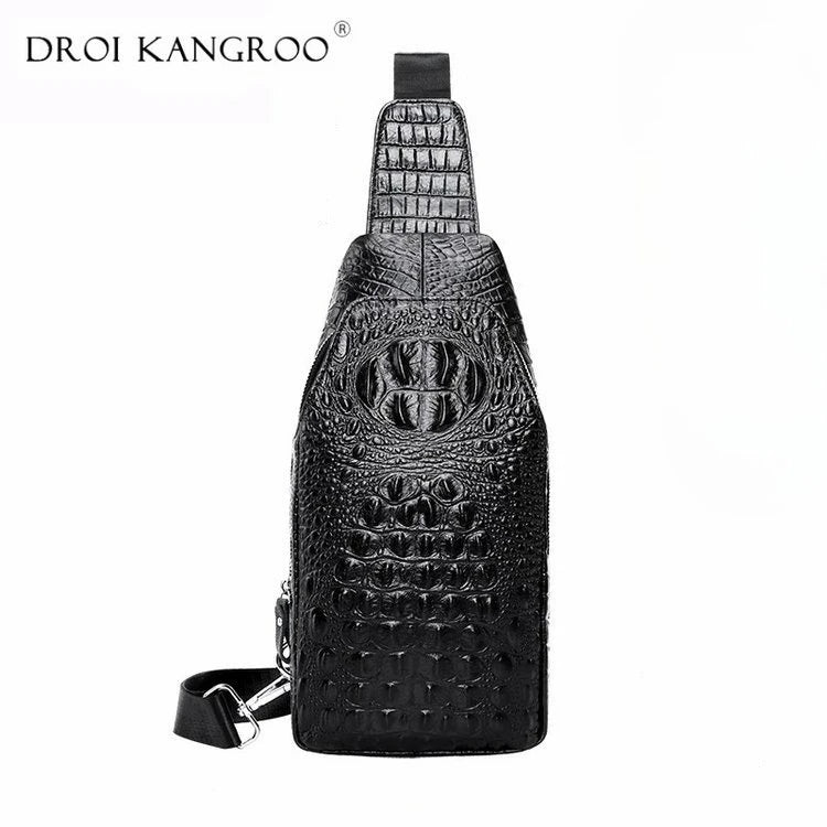 Men S Leather Chest Bag Head Layer Shoulder Oblique Cross Alligator Grain Large Capacity