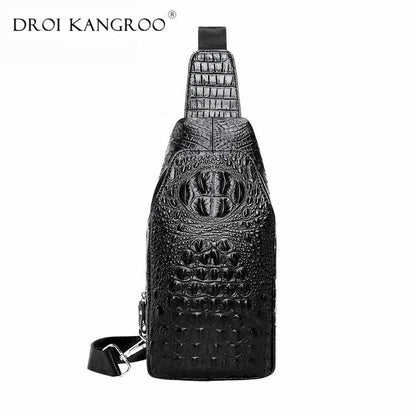 Men S Leather Chest Bag Head Layer Shoulder Oblique Cross Alligator Grain Large Capacity