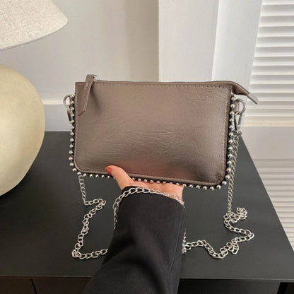 Faux Leather Crossbody Clutch Bag with Silver Chain Strap