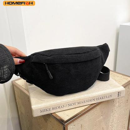 Homefish Casual Corduroy Belt Bags Women Fanny Pack Female Banana Waist Bag Hip Purse Shoulder