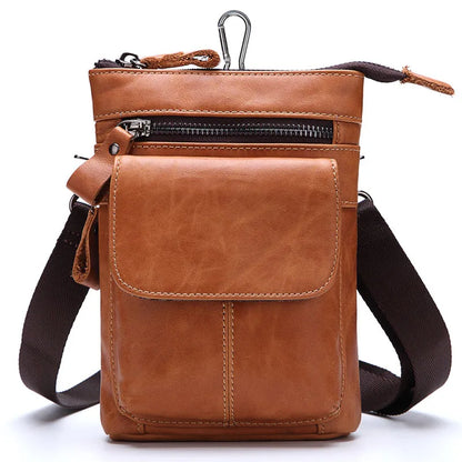 Outdoor Leisure Men S Real Leather Waist Bag Head Layer Cowhide Multi-Function Zipper Body