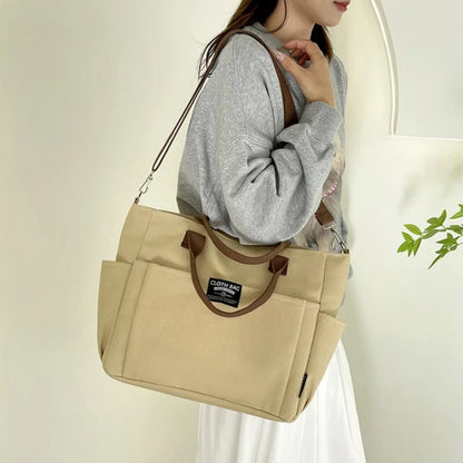 Canvas Tote Bag with Top Handles & Detachable Crossbody Strap