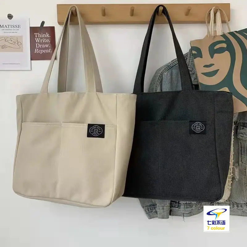 Large Canvas Tote Bag – Women's Soft Shoulder Bag for Students