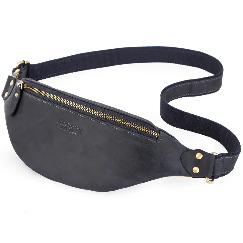 Retro Crazy Horse Cowhide Men S Waist Bag Large Capacity Mobile Phone Storage - Waterproof