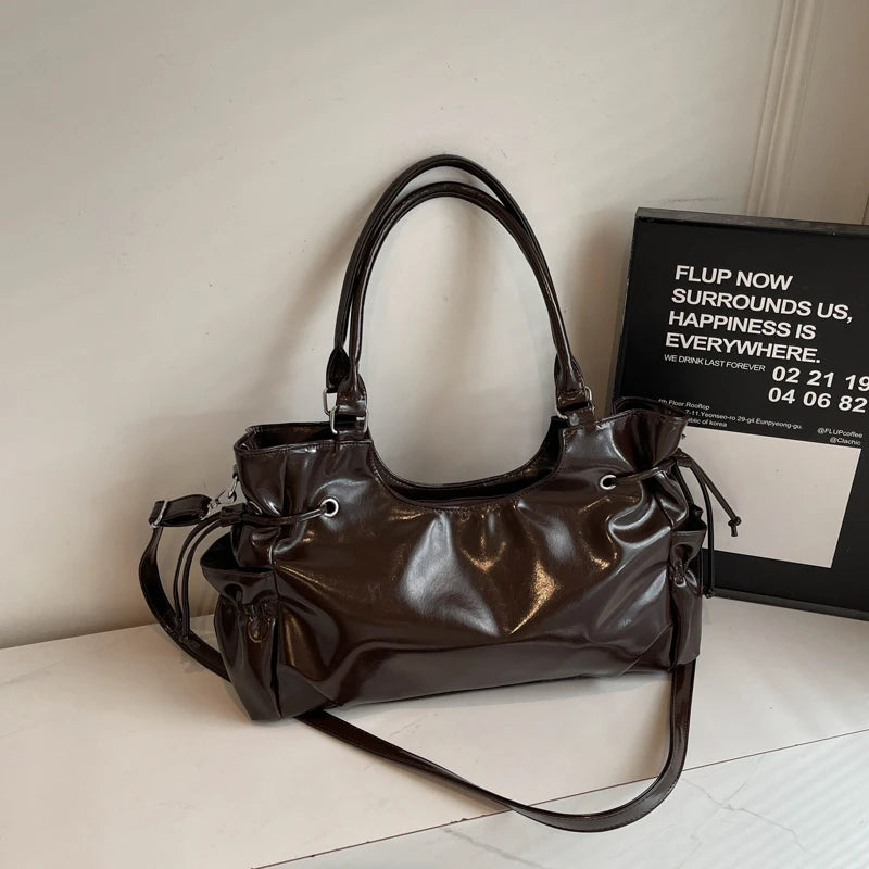 Retro-Styled Grand Smooth Pu Women S Shoulder Bag - Multi-Pocket Large-Capacity Adjustable Strap