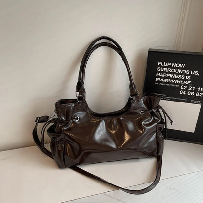 Retro-Styled Grand Smooth Pu Women S Shoulder Bag - Multi-Pocket Large-Capacity Adjustable Strap