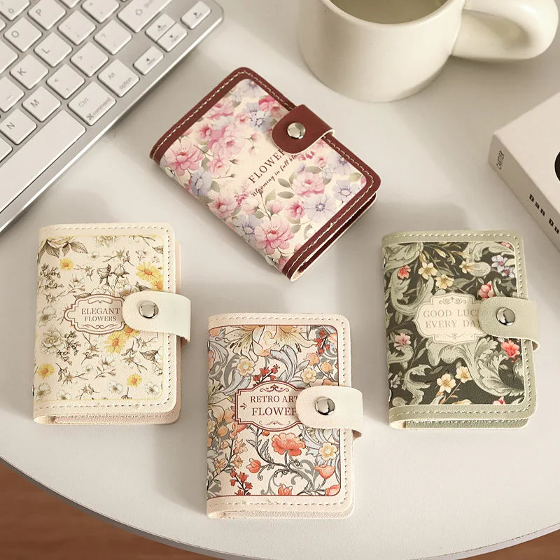 Floral Card Holder for Women – Vintage Multi-Slot ID & Credit Card Wallet